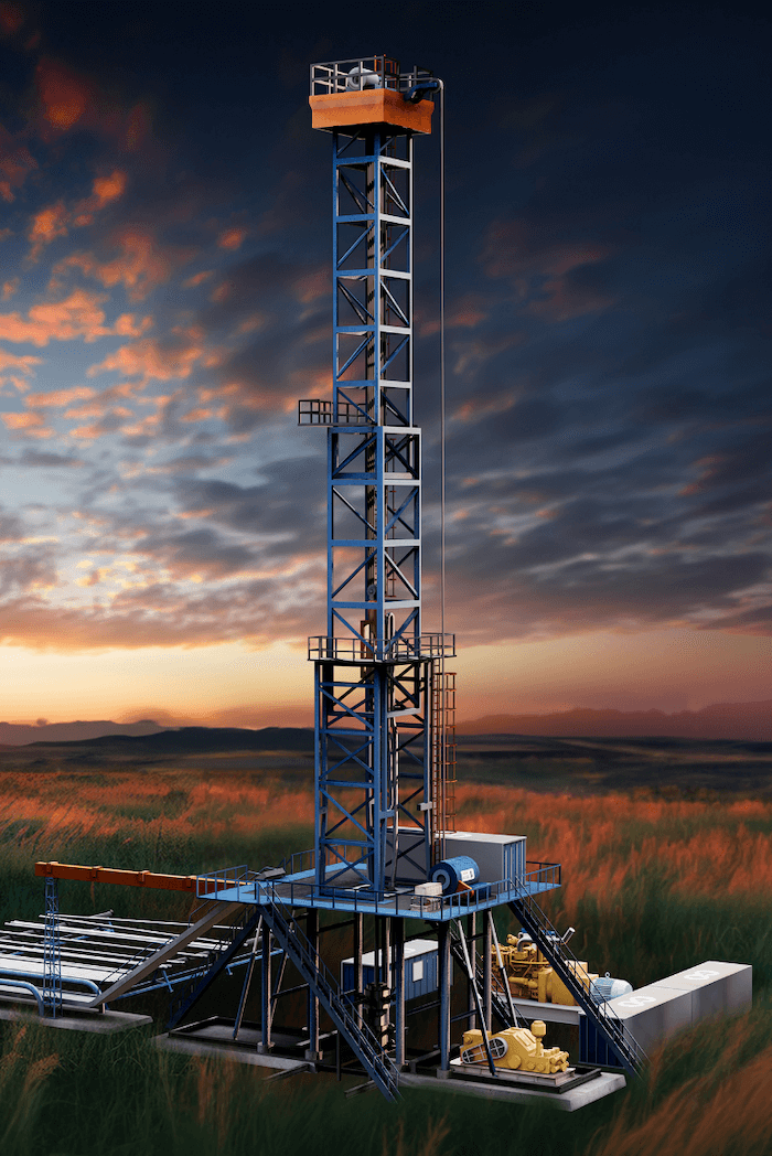 large image of land rig with interactive elements showcasing various features